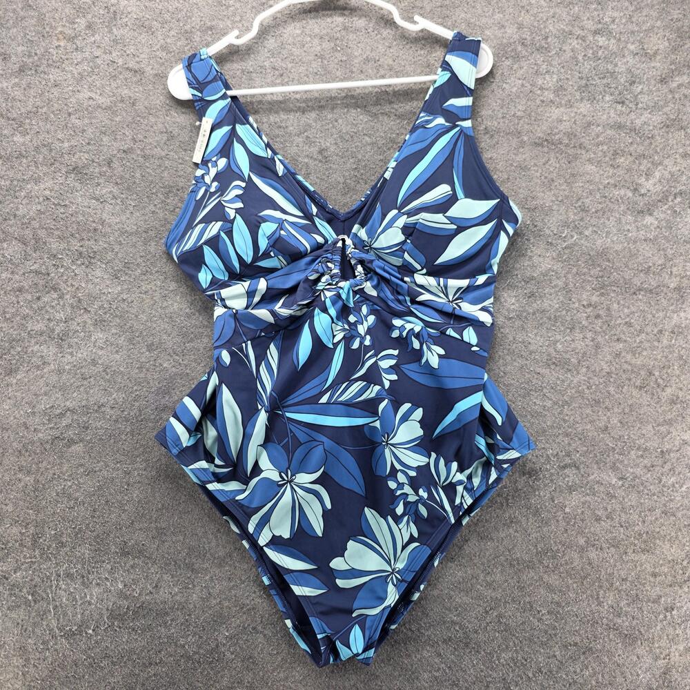 Adore Me One Piece Womens 2X Blue Floral Lined Wide Strap Ruched Front